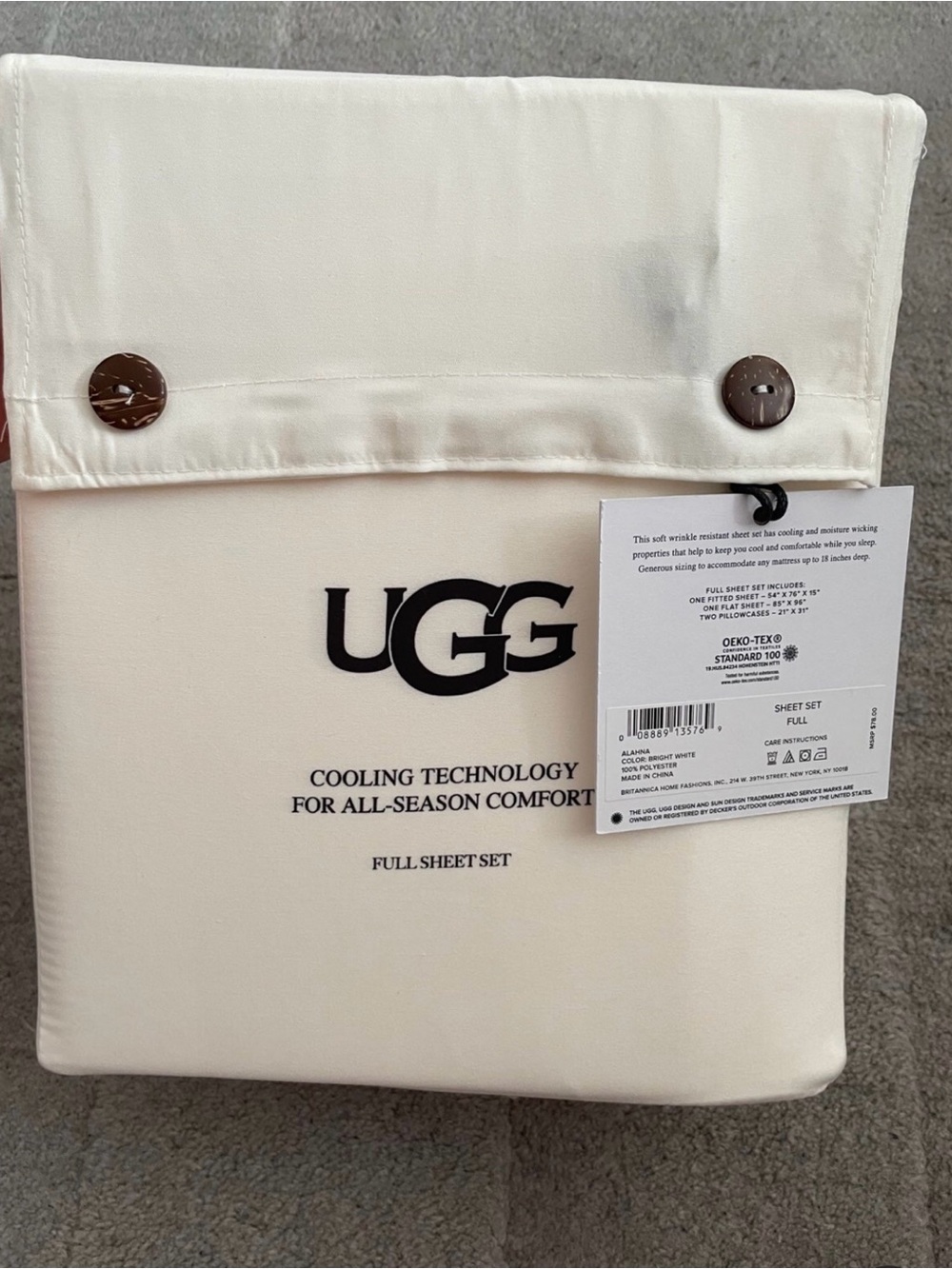 NWT UGG Full Sheet Set pillow cases Cooling Tehnologie for all season